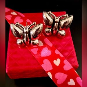 Vintage Silver Tone Butterfly Earrings